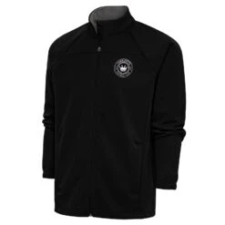 Charlotte FC Antigua Brushed Metallic Logo Links Full-Zip Golf Jacket - Black