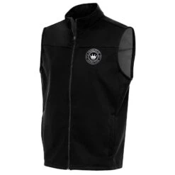 Charlotte FC Antigua Brushed Metallic Logo Links Full-Zip Golf Vest - Black