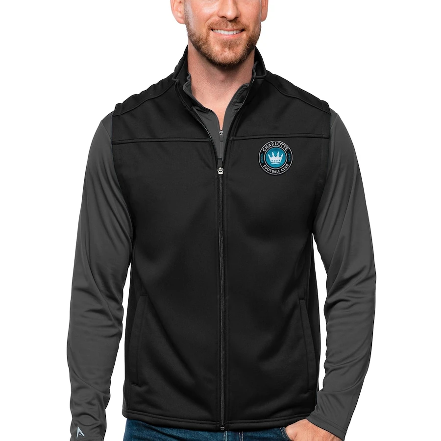 Charlotte FC Antigua Primary Team Logo Links Full-Zip Golf Vest - Black 1 Charlotte FC Antigua Primary Team Logo Links Full-Zip Golf Vest - Black