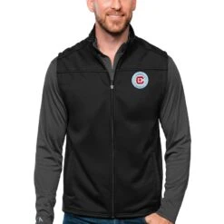 Chicago Fire Antigua Primary Team Logo Links Full-Zip Golf Vest - Black