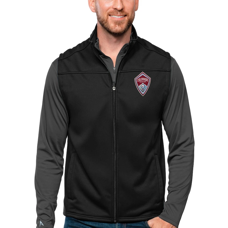 Colorado Rapids Antigua Primary Team Logo Links Full-Zip Golf Vest - Black 1 Colorado Rapids Antigua Primary Team Logo Links Full-Zip Golf Vest - Black