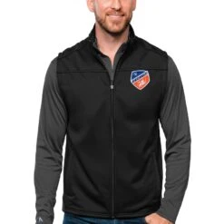 FC Cincinnati Antigua Primary Team Logo Links Full-Zip Golf Vest - Black