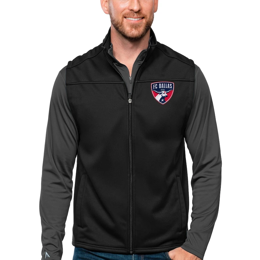 FC Dallas Antigua Primary Team Logo Links Full-Zip Golf Vest - Black 1 FC Dallas Antigua Primary Team Logo Links Full-Zip Golf Vest - Black