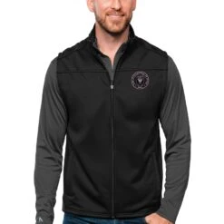 Inter Miami CF Antigua Primary Team Logo Links Full-Zip Golf Vest - Black
