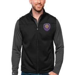 Orlando City SC Antigua Primary Team Logo Links Full-Zip Golf Vest - Black