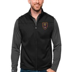 Real Salt Lake Antigua Primary Team Logo Links Full-Zip Golf Vest - Black