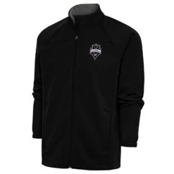 Seattle Sounders FC Antigua Brushed Metallic Logo Links Full-Zip Golf Jacket - Black