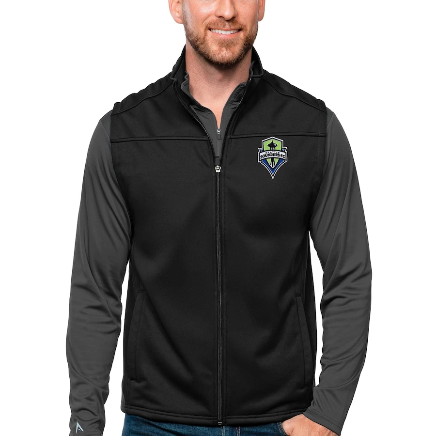 Seattle Sounders FC Antigua Primary Team Logo Links Full-Zip Golf Vest - Black 1 Seattle Sounders FC Antigua Primary Team Logo Links Full-Zip Golf Vest - Black