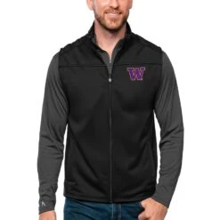 Washington Huskies Antigua Links Full-Zip Golf Vest - Black
