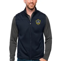 LA Galaxy Antigua Primary Team Logo Links Full-Zip Golf Vest - Navy
