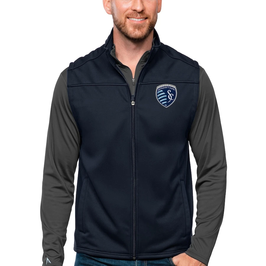 Sporting Kansas City Antigua Primary Team Logo Links Full-Zip Golf Vest - Navy 1 Sporting Kansas City Antigua Primary Team Logo Links Full-Zip Golf Vest - Navy