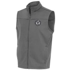Atlanta United FC Antigua Brushed Metallic Logo Links Full-Zip Golf Vest - Steel