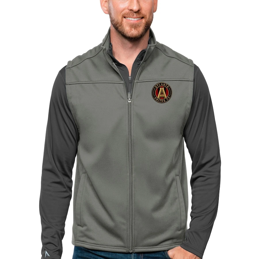 Atlanta United FC Antigua Primary Team Logo Links Full-Zip Golf Vest - Steel 1 Atlanta United FC Antigua Primary Team Logo Links Full-Zip Golf Vest - Steel