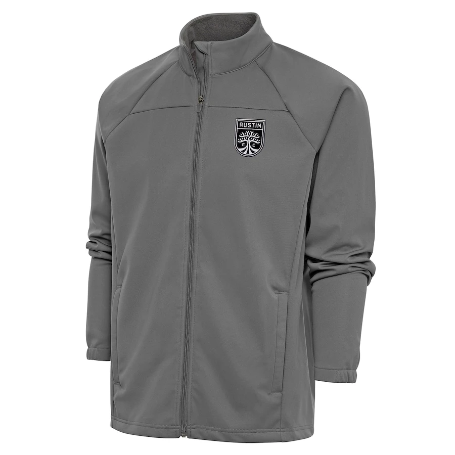 Austin FC Antigua Brushed Metallic Logo Links Full-Zip Golf Jacket - Steel 1 Austin FC Antigua Brushed Metallic Logo Links Full-Zip Golf Jacket - Steel