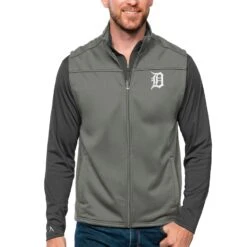 Detroit Tigers Antigua Links Full-Zip Golf Vest - Steel