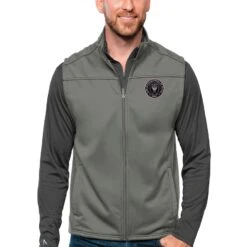 Inter Miami CF Antigua Primary Team Logo Links Full-Zip Golf Vest - Steel