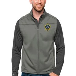 LA Galaxy Antigua Primary Team Logo Links Full-Zip Golf Vest - Steel