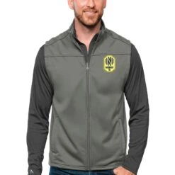 Nashville SC Antigua Primary Team Logo Links Full-Zip Golf Vest - Steel