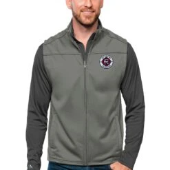 New England Revolution Antigua Primary Team Logo Links Full-Zip Golf Vest - Steel