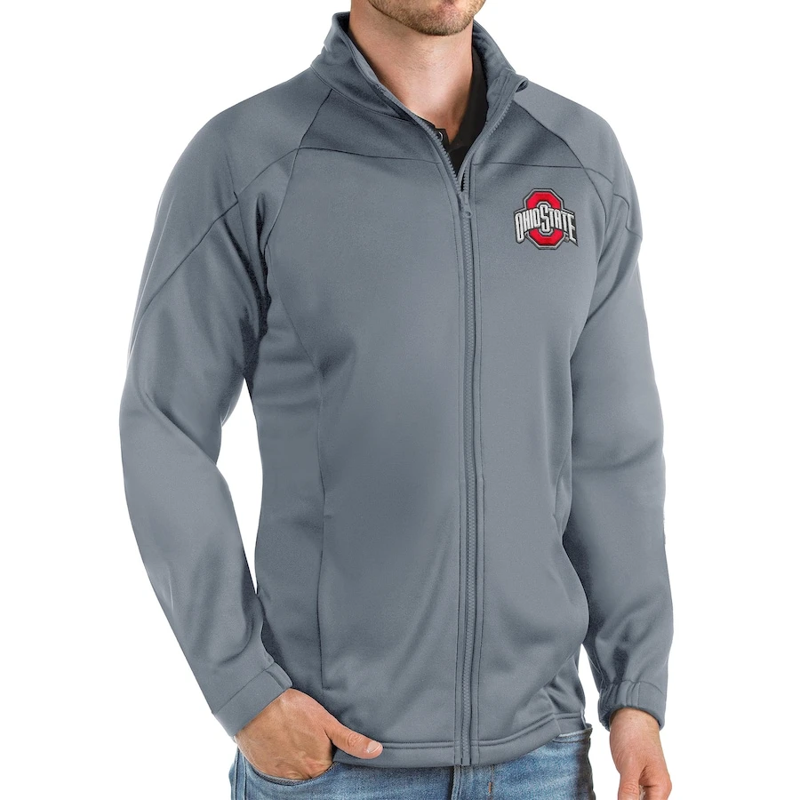 Ohio State Buckeyes Antigua Links Full-Zip Golf Jacket - Steel 1 Ohio State Buckeyes Antigua Links Full-Zip Golf Jacket - Steel