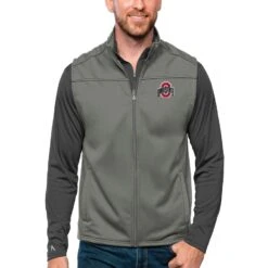 Ohio State Buckeyes Antigua Links Full-Zip Golf Vest - Steel