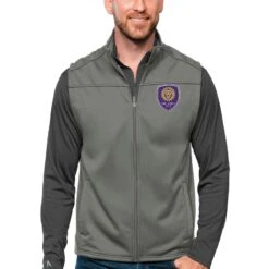 Orlando City SC Antigua Primary Team Logo Links Full-Zip Golf Vest - Steel