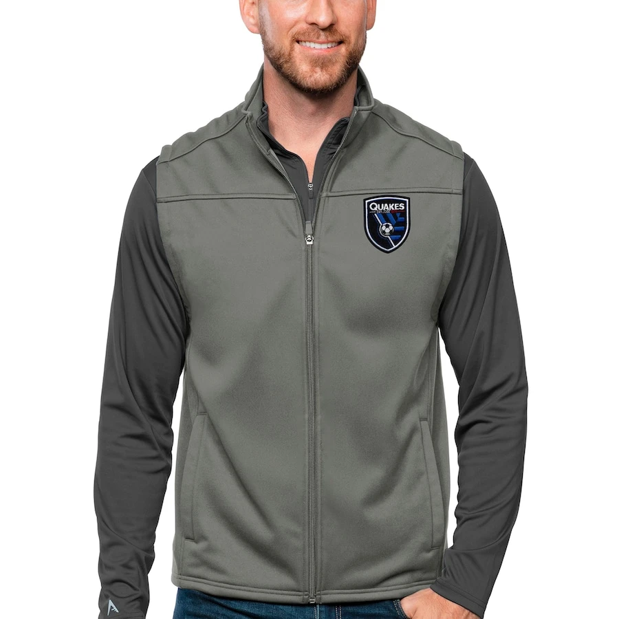 San Jose Earthquakes Antigua Primary Team Logo Links Full-Zip Golf Vest - Steel 1 San Jose Earthquakes Antigua Primary Team Logo Links Full-Zip Golf Vest - Steel
