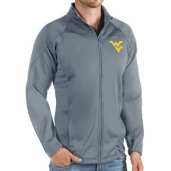 West Virginia Mountaineers Antigua Links Full-Zip Golf Jacket - Steel
