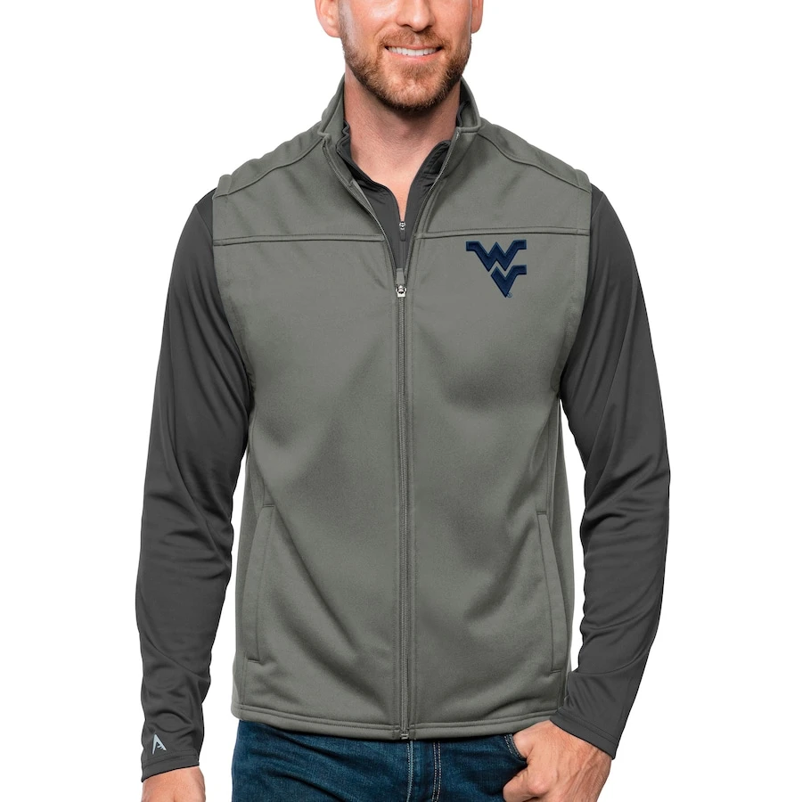 West Virginia Mountaineers Antigua Links Full-Zip Golf Vest - Steel 1 West Virginia Mountaineers Antigua Links Full-Zip Golf Vest - Steel
