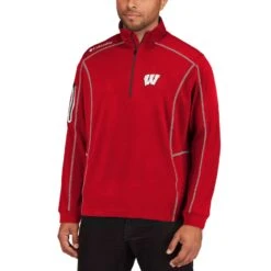 Wisconsin Badgers Columbia Golf Shotgun Omni-Wick Quarter-Zip Pullover Jacket - Red -Golf Team Related Shop mens columbia golf red wisconsin badgers shotgun omni wick quarter zip pullover jacket pi2334000 altimages ff 2334700alt4 full