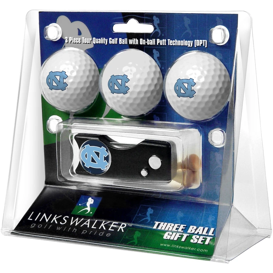 North Carolina Tar Heels 3-Pack Golf Ball Gift Set With Spring Action Divot Tool 1 North Carolina Tar Heels 3-Pack Golf Ball Gift Set With Spring Action Divot Tool