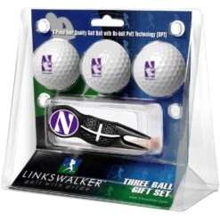 Northwestern Wildcats 3-Pack Golf Ball Gift Set With Black Crosshair Divot Tool