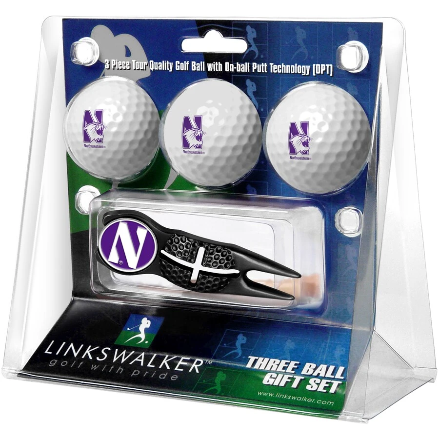 Northwestern Wildcats 3-Pack Golf Ball Gift Set With Black Crosshair Divot Tool 1 Northwestern Wildcats 3-Pack Golf Ball Gift Set With Black Crosshair Divot Tool