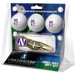 Northwestern Wildcats 3-Pack Golf Ball Gift Set With Gold Crosshair Divot Tool