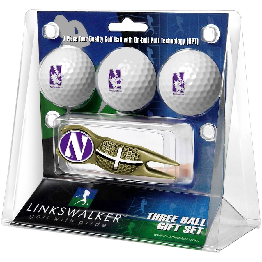 Northwestern Wildcats 3-Pack Golf Ball Gift Set With Gold Crosshair Divot Tool 1 Northwestern Wildcats 3-Pack Golf Ball Gift Set With Gold Crosshair Divot Tool