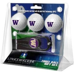 Washington Huskies 3-Pack Golf Ball Gift Set With Black Hat Trick Divot Tool