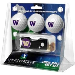 Washington Huskies 3-Pack Golf Ball Gift Set With Spring Action Divot Tool