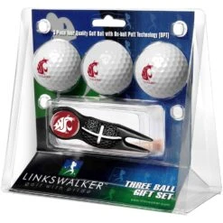Washington State Cougars 3-Pack Golf Ball Gift Set With Black Crosshair Divot Tool