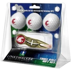 Washington State Cougars 3-Pack Golf Ball Gift Set With Gold Crosshair Divot Tool
