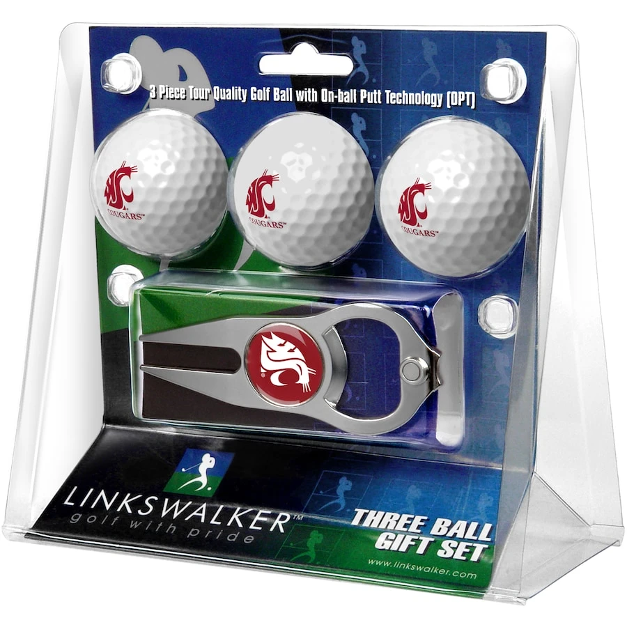 Washington State Cougars 3-Pack Golf Ball Gift Set With Hat Trick Divot Tool 1 Washington State Cougars 3-Pack Golf Ball Gift Set With Hat Trick Divot Tool