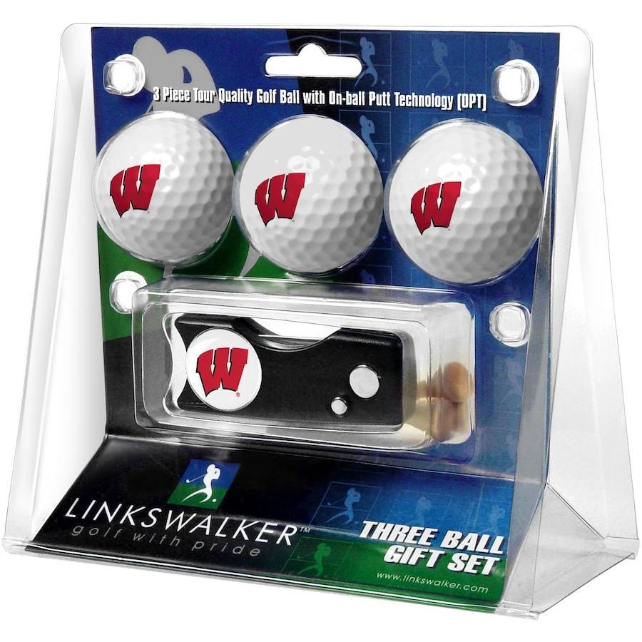 Wisconsin Badgers 3-Pack Golf Ball Gift Set With Spring Action Divot Tool 1 Wisconsin Badgers 3-Pack Golf Ball Gift Set With Spring Action Divot Tool