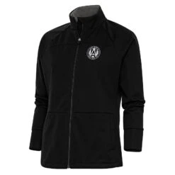 Atlanta United FC Antigua Women's Brushed Metallic Logo Links Full-Zip Golf Jacket - Black