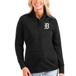 Detroit Tigers Antigua Women's Links Full-Zip Golf Jacket - Black