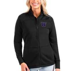 Washington Huskies Antigua Women's Links Full-Zip Golf Jacket - Black