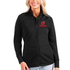 Wisconsin Badgers Antigua Women's Links Full-Zip Golf Jacket - Black