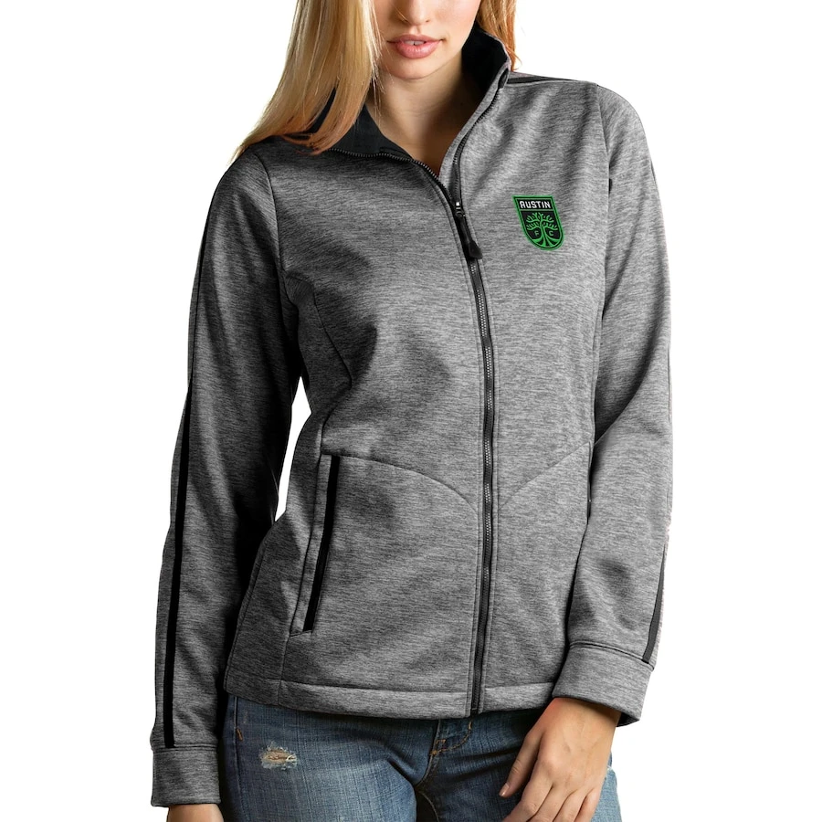 Austin FC Antigua Women's Full-Zip Golf Jacket - Heather Black 1 Austin FC Antigua Women's Full-Zip Golf Jacket - Heather Black
