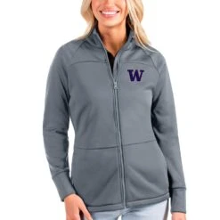 Washington Huskies Antigua Women's Links Full-Zip Golf Jacket - Silver