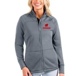 Wisconsin Badgers Antigua Women's Links Full-Zip Golf Jacket - Silver