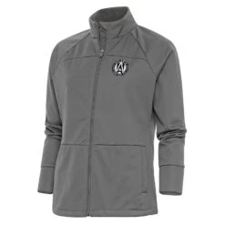 Atlanta United FC Antigua Women's Brushed Metallic Logo Links Full-Zip Golf Jacket - Steel