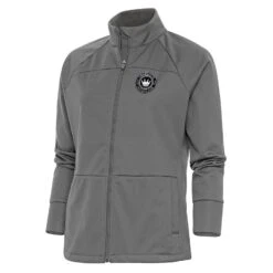 Charlotte FC Antigua Women's Brushed Metallic Logo Links Full-Zip Golf Jacket - Steel